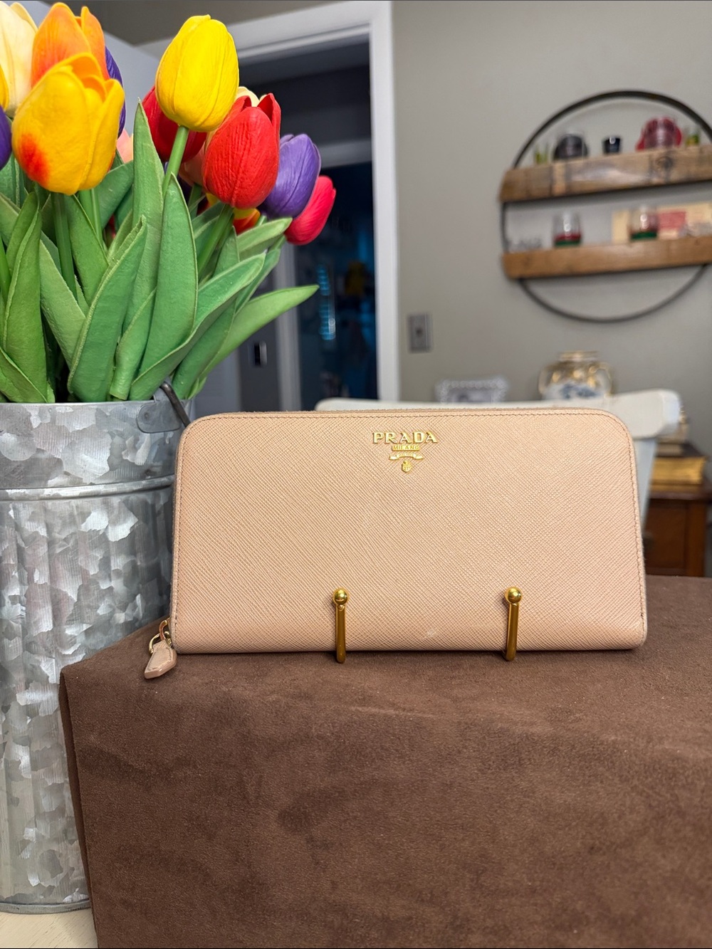 Prada Beige Saffiano Leather Zip-Around Wallet - Picture 1 of 15